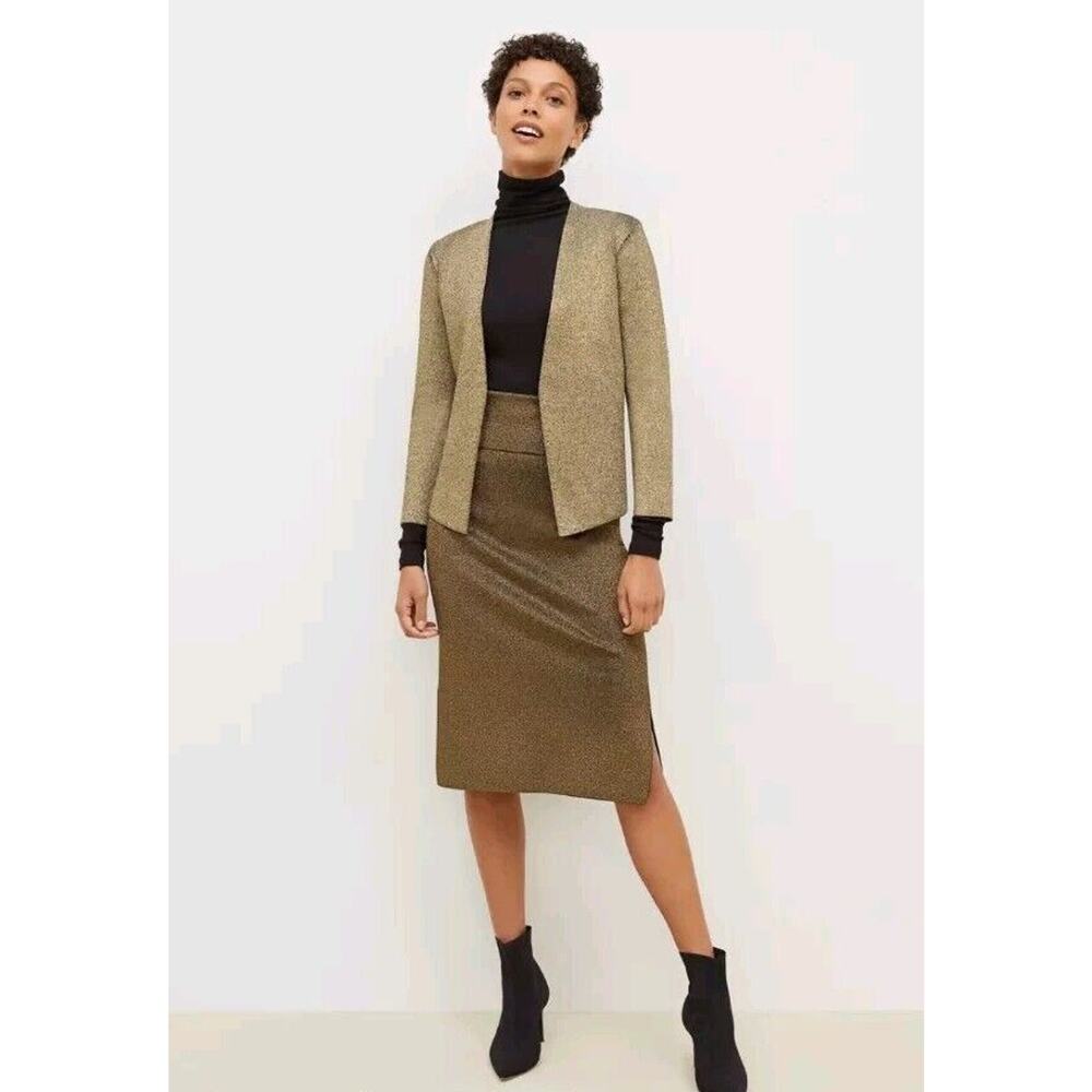 NWT MM LaFleur Woolf Metallic Gold Knit Open Front Cardigan Jacket Jardigan Sz S